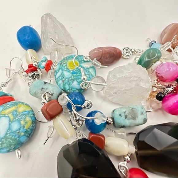 New Earrings Lot Of 8 Handmade Stones Beads Glass And Acrylic Wire Wrapped 5538 - Picture 4 of 15